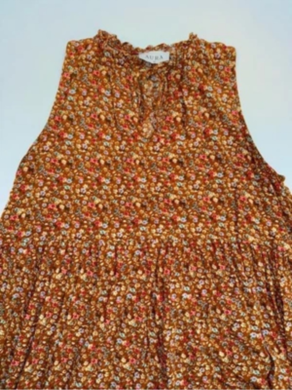 Free People Aura Women’s Summer Dress Floral Burnt Orange Brown Tiered Rayon S - Picture 5 of 10